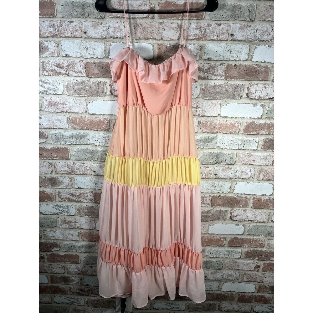 Lovers + Friends Pink and Yellow Midi Dress